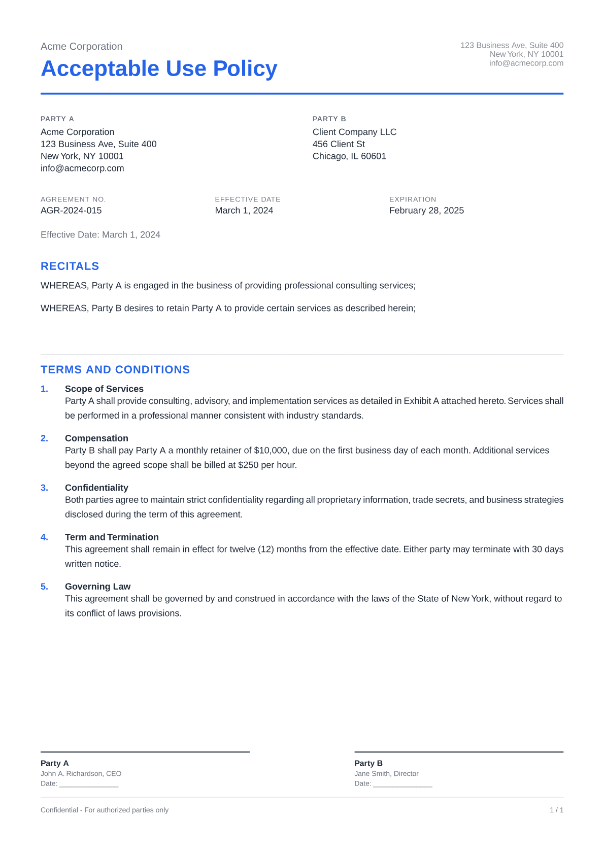 Acceptable Use Policy - Clean theme