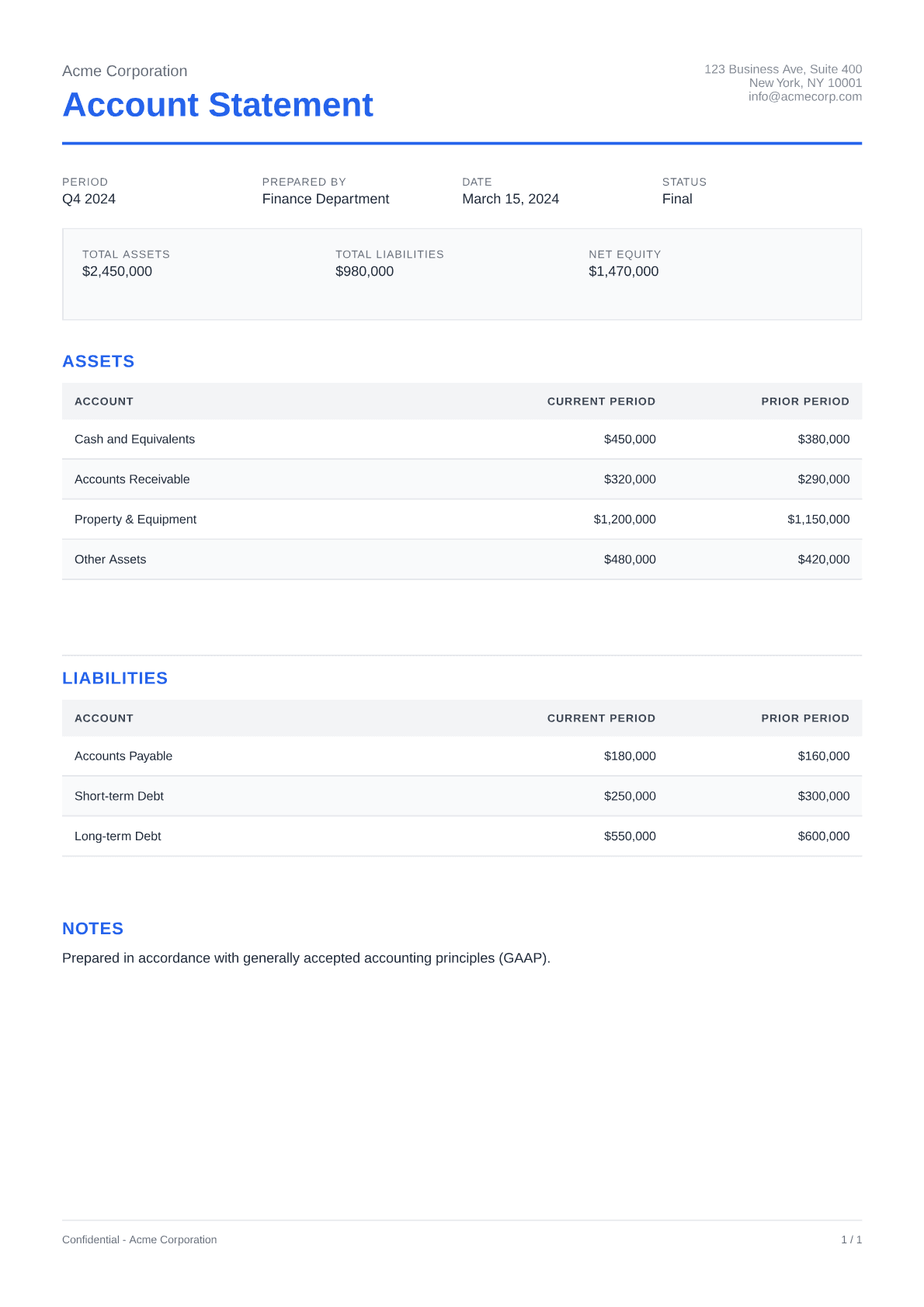 Account Statement - Clean theme