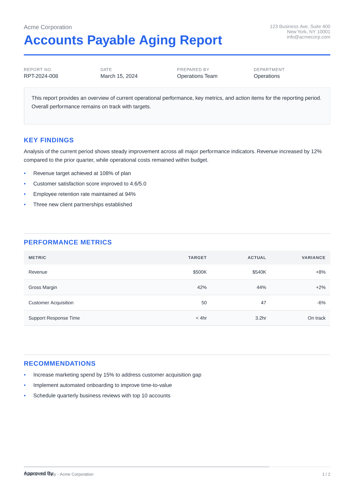 Accounts Payable Aging Report - Clean theme