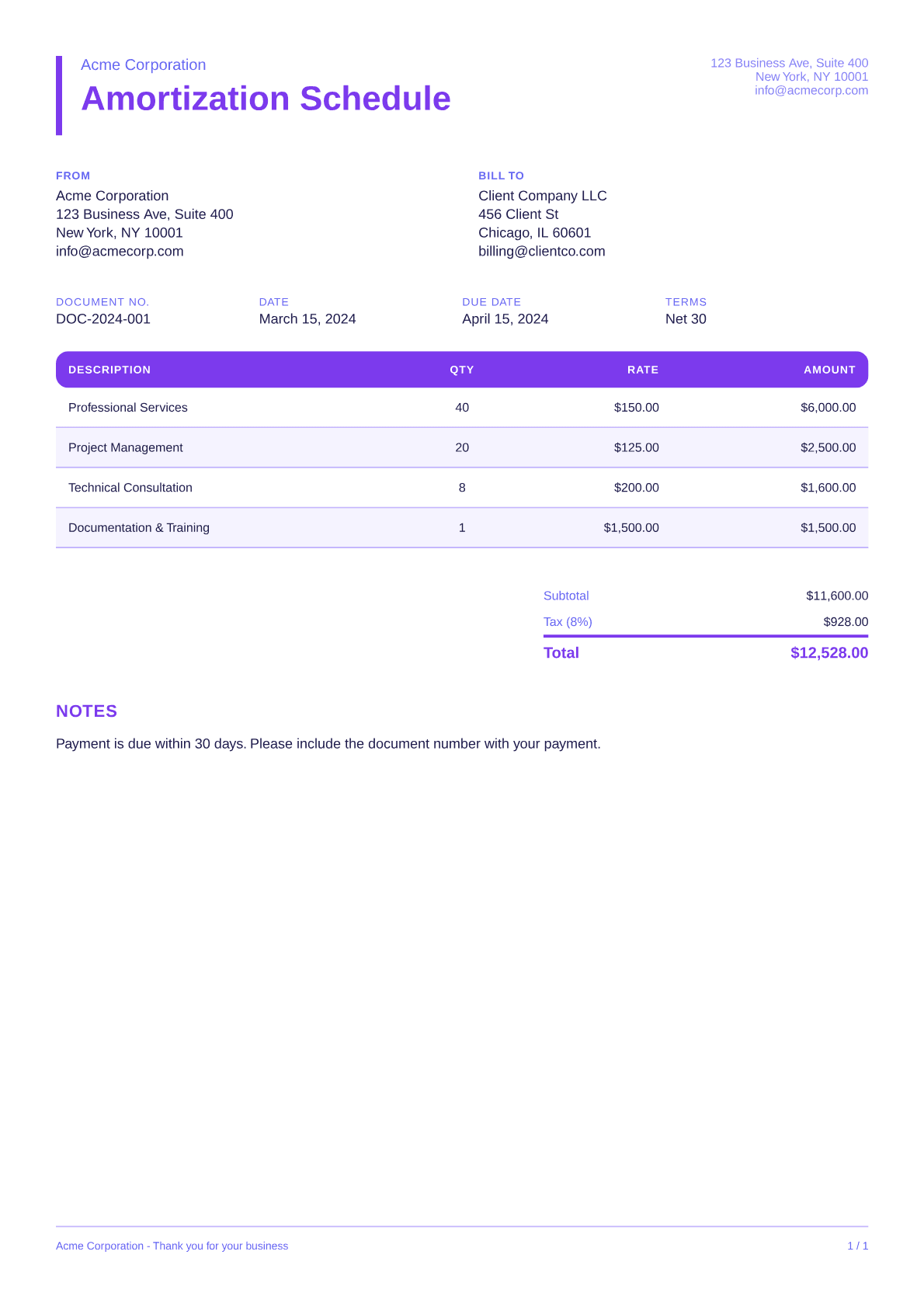 Amortization Schedule - Bold theme