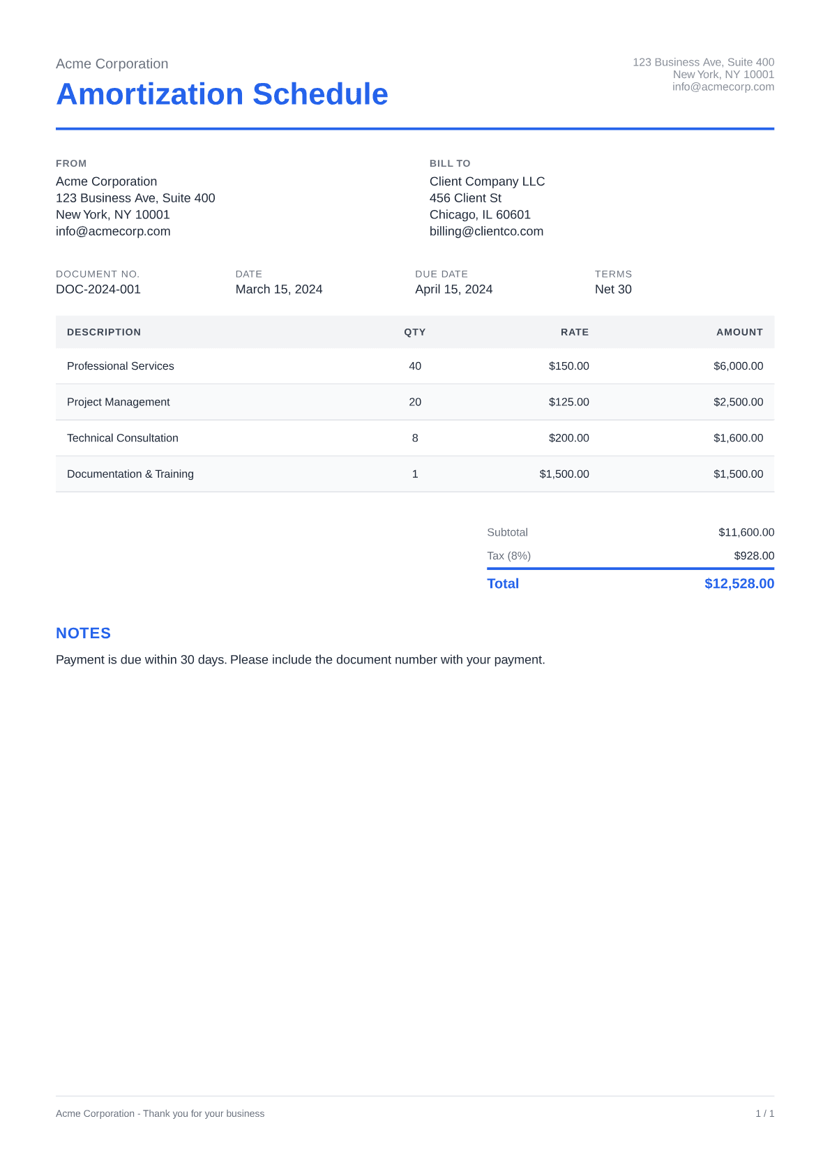 Amortization Schedule - Clean theme