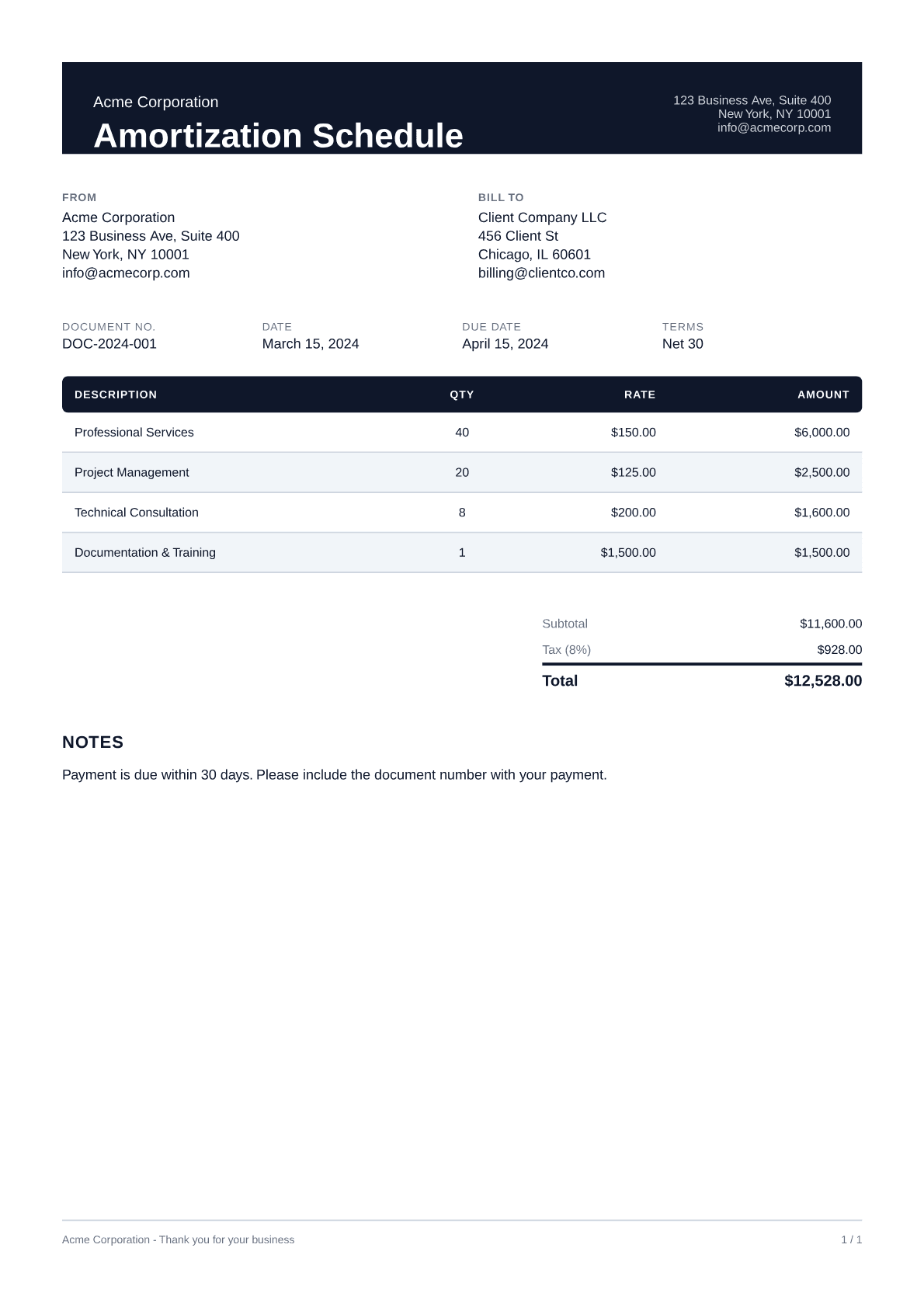 Amortization Schedule - Professional theme