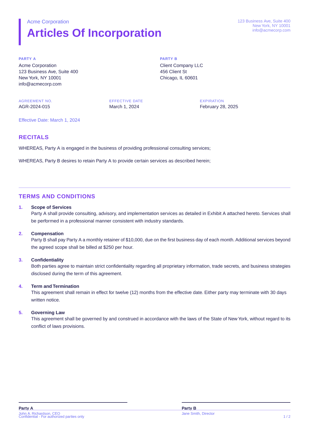 Articles of Incorporation - Bold theme