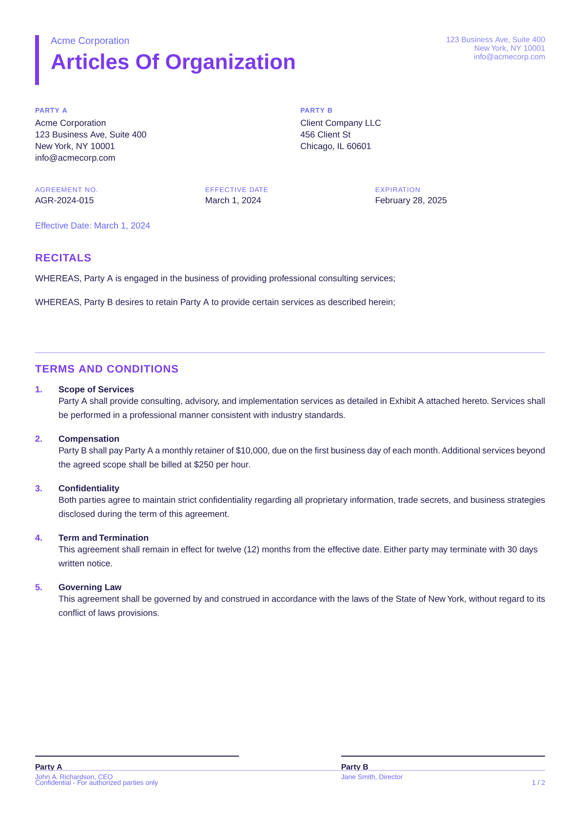 Articles of Organization - Bold theme