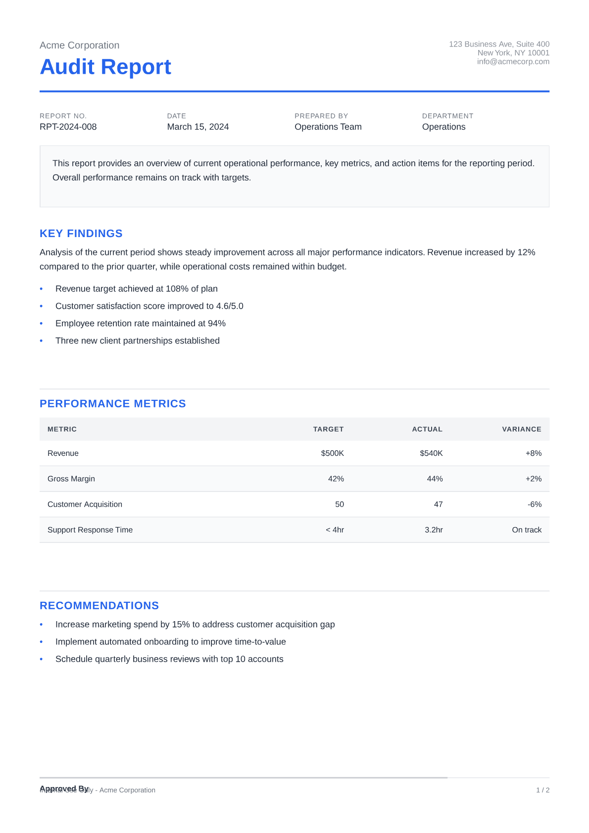 Audit Report - Clean theme