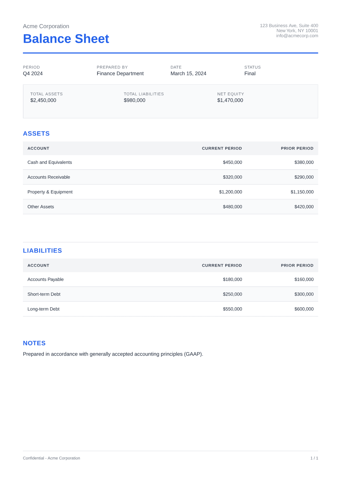 Balance Sheet - Clean theme