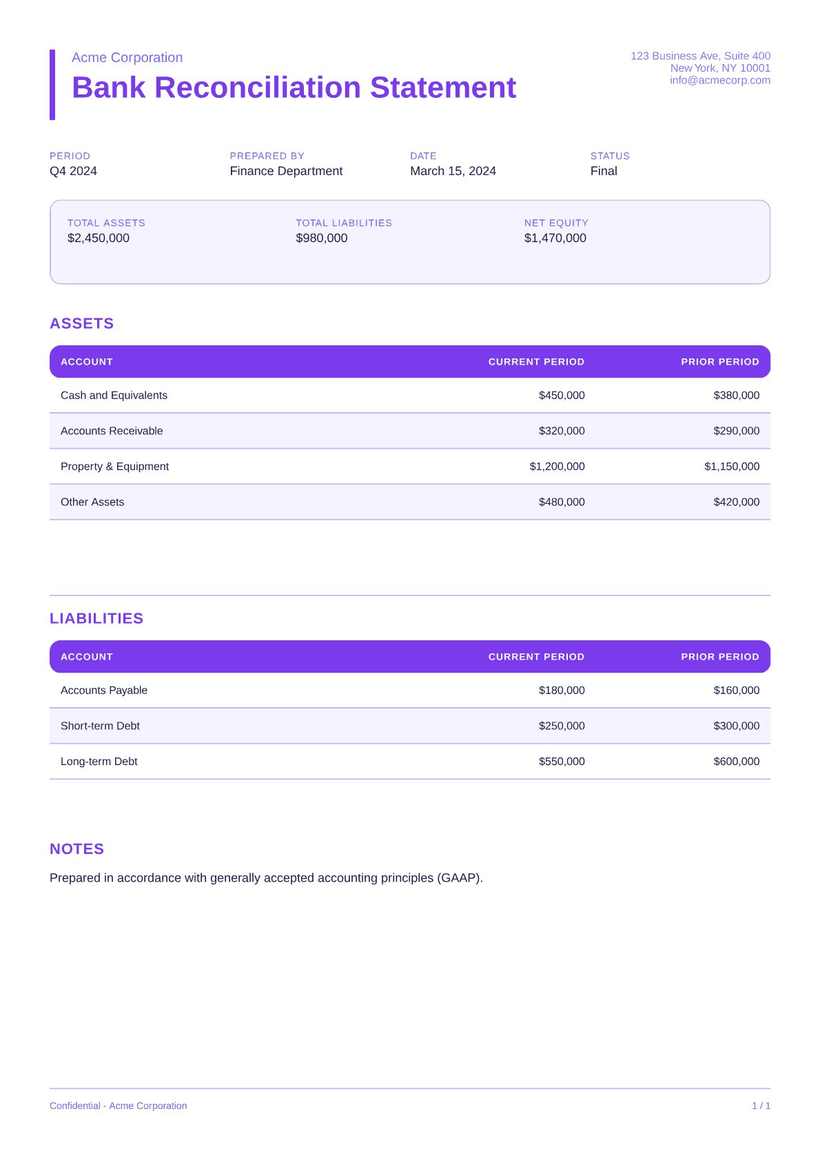 Bank Reconciliation Statement - Bold theme