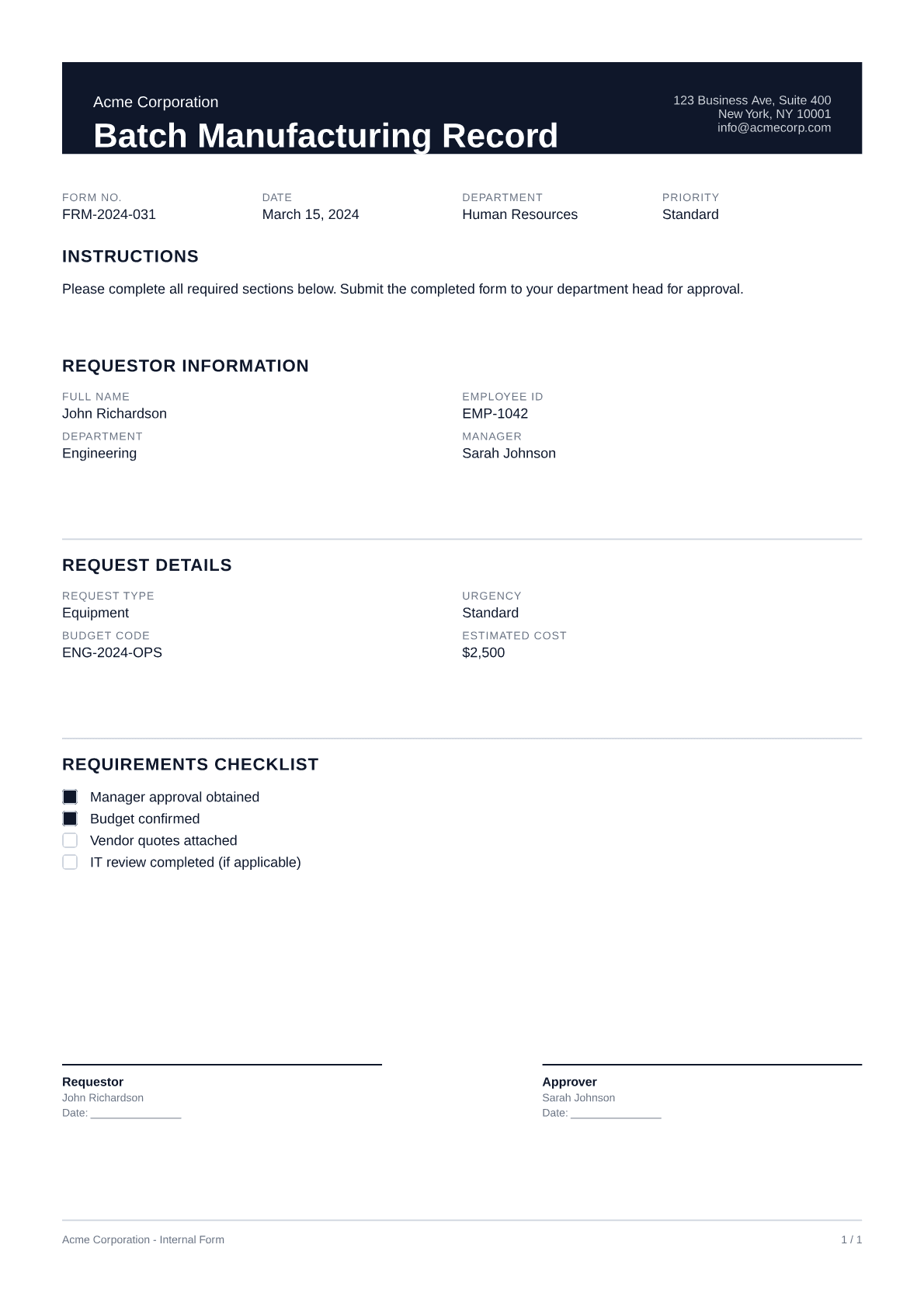 Batch Manufacturing Record - Professional theme