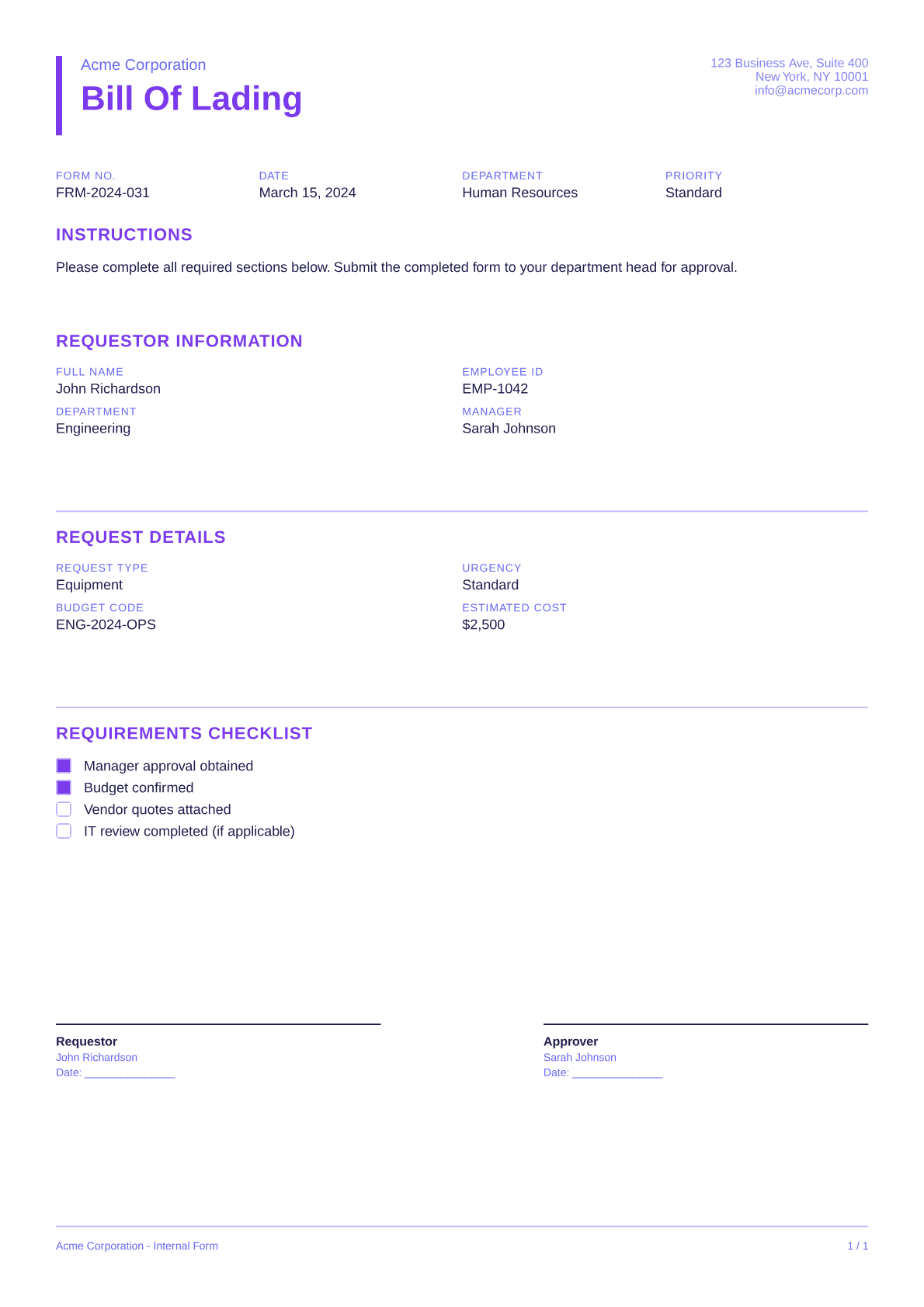 Bill of Lading - Bold theme