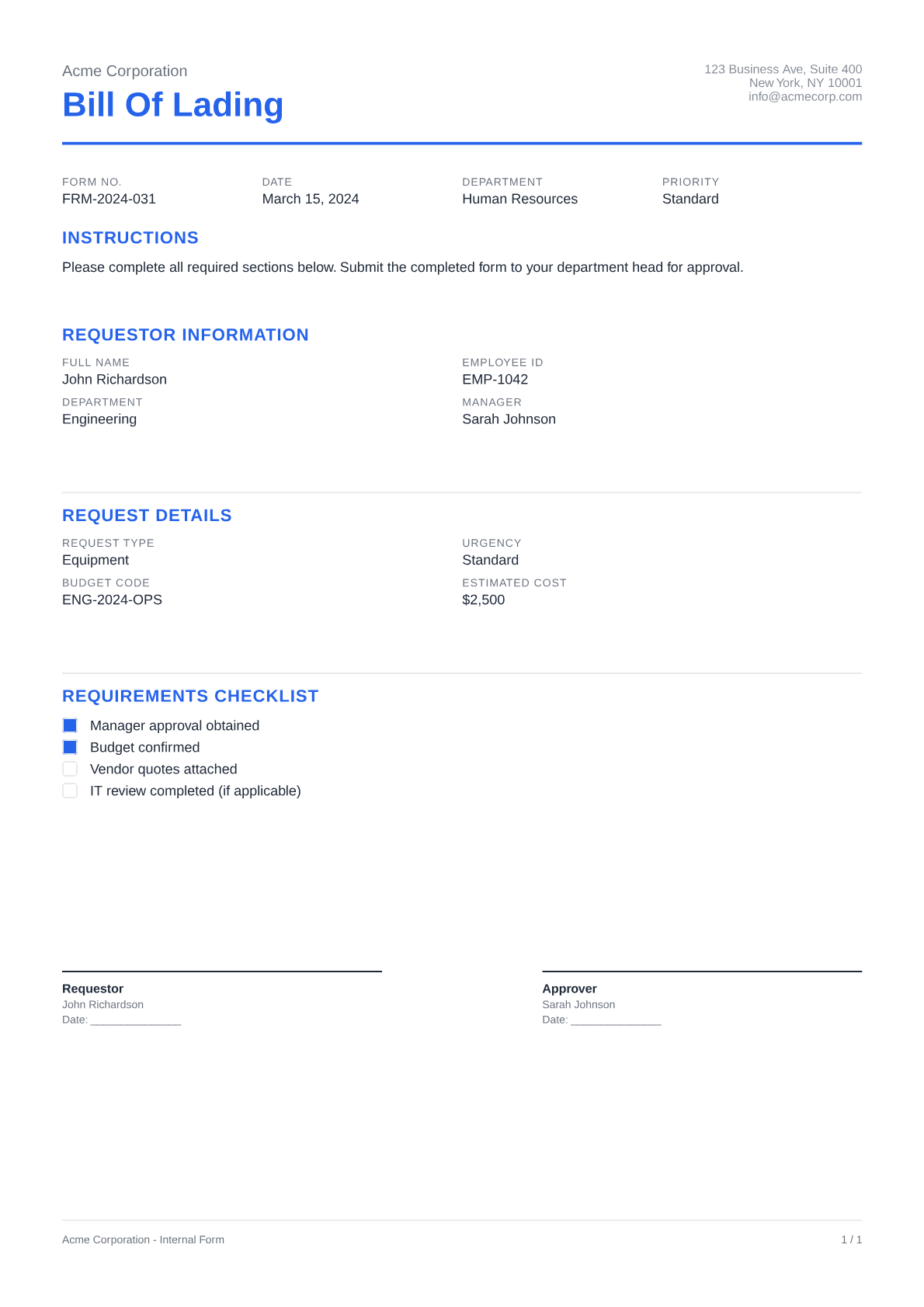 Bill of Lading - Clean theme