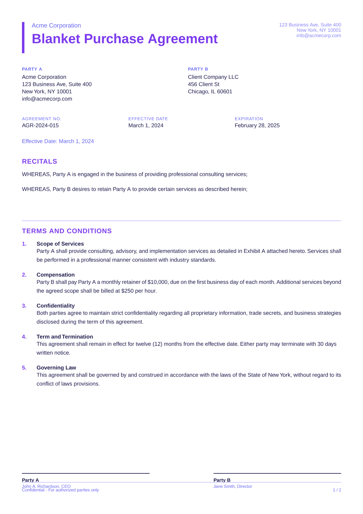 Blanket Purchase Agreement - Bold theme