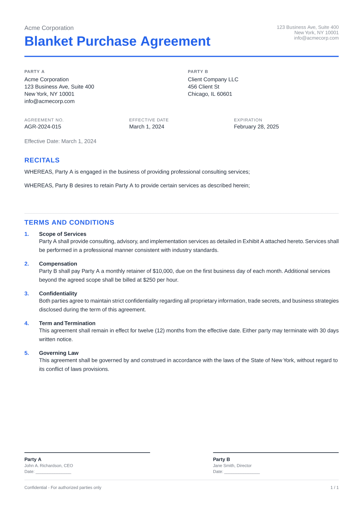 Blanket Purchase Agreement - Clean theme