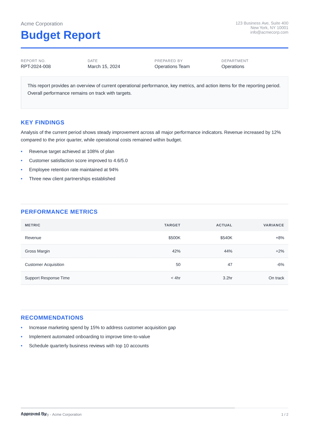 Budget Report - Clean theme