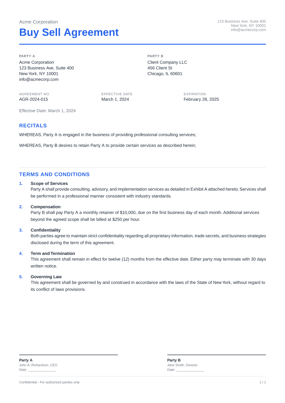 Buy-Sell Agreement - Clean theme