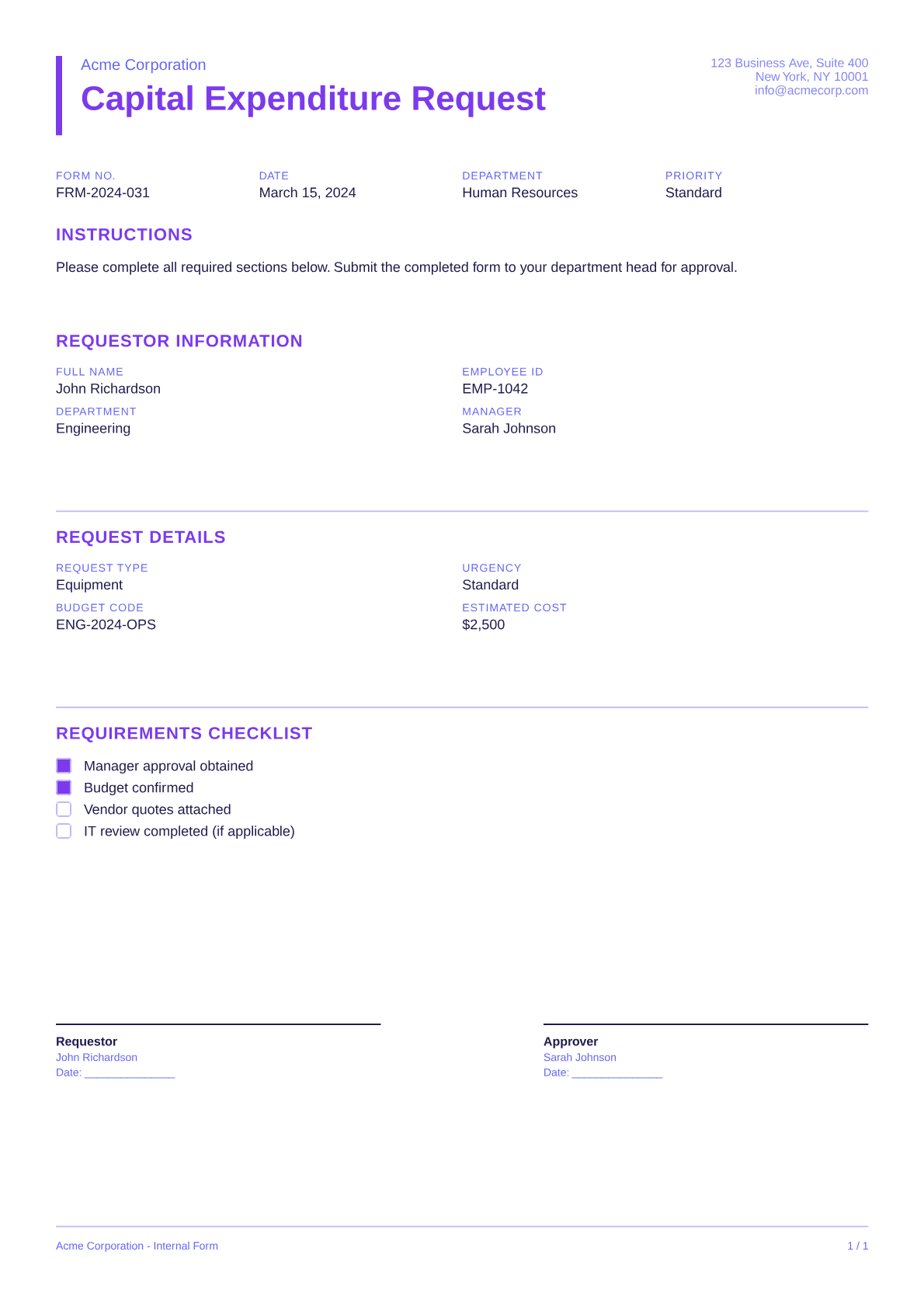 Capital Expenditure Request - Bold theme