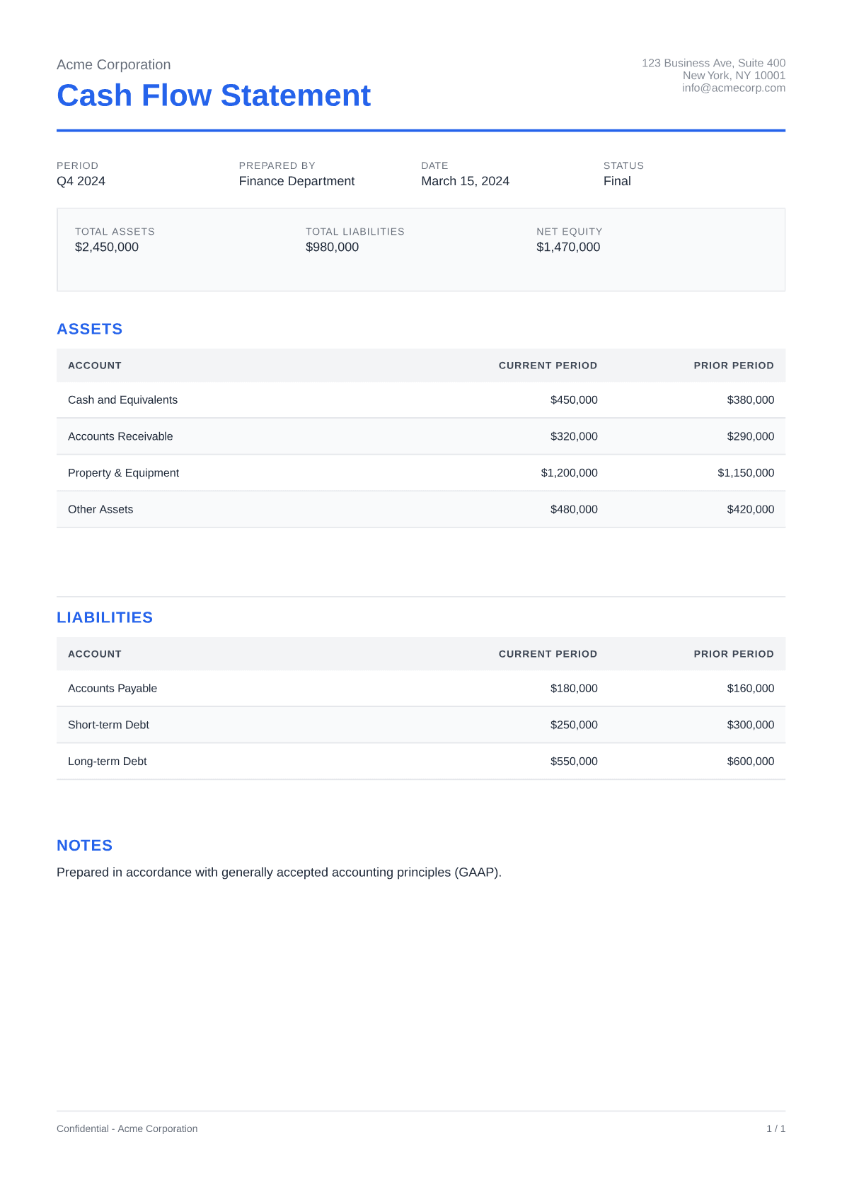 Cash Flow Statement - Clean theme