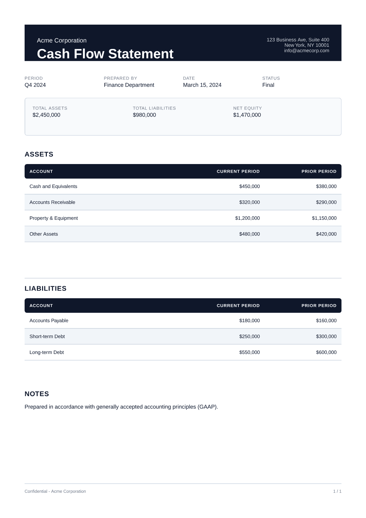 Cash Flow Statement - Professional theme