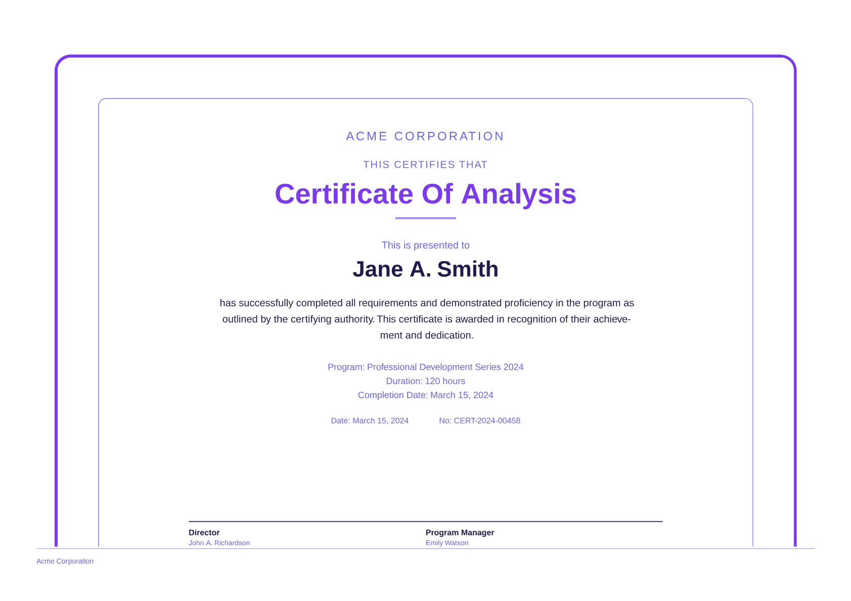 Certificate of Analysis - Bold theme