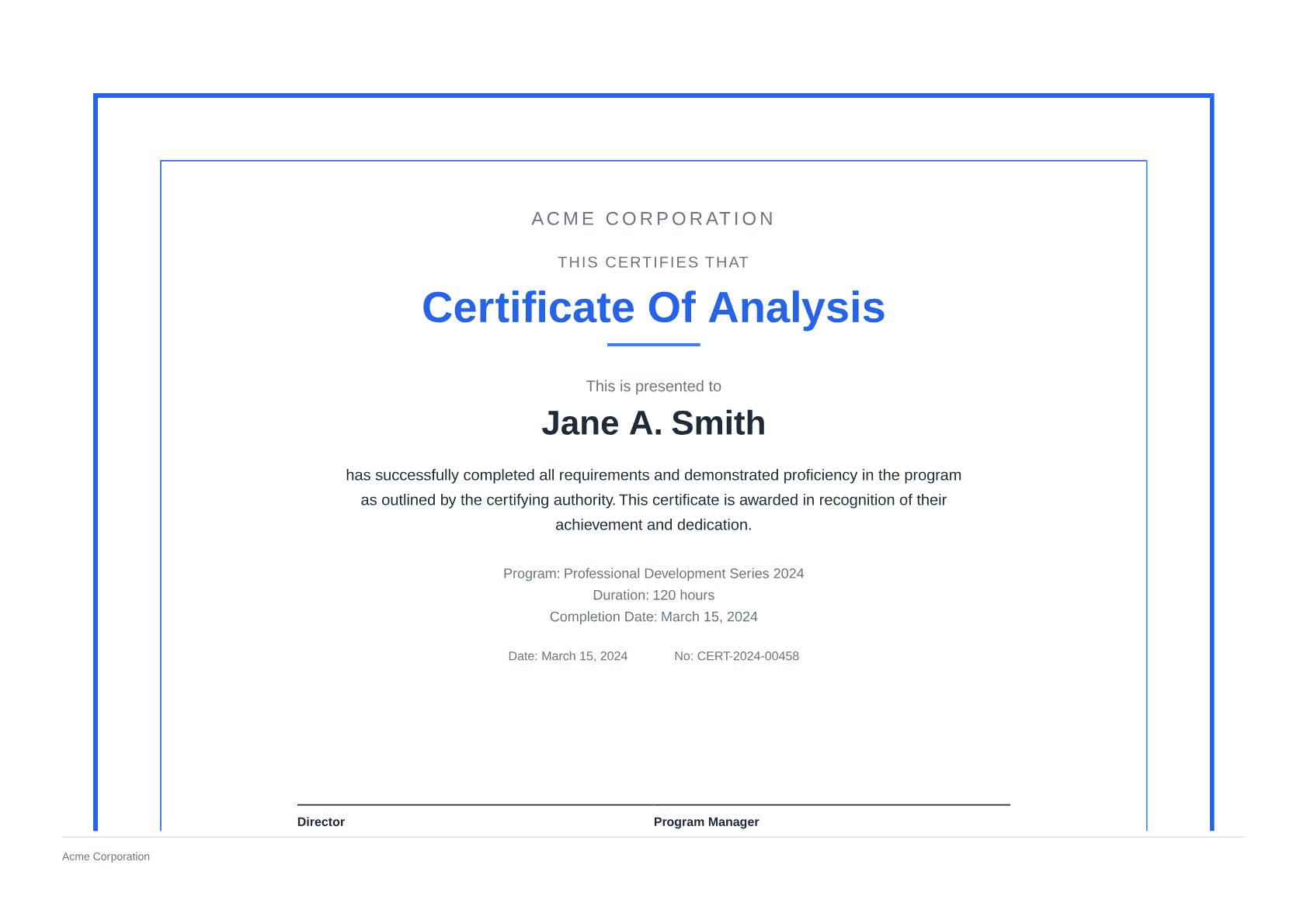 Certificate of Analysis - Clean theme