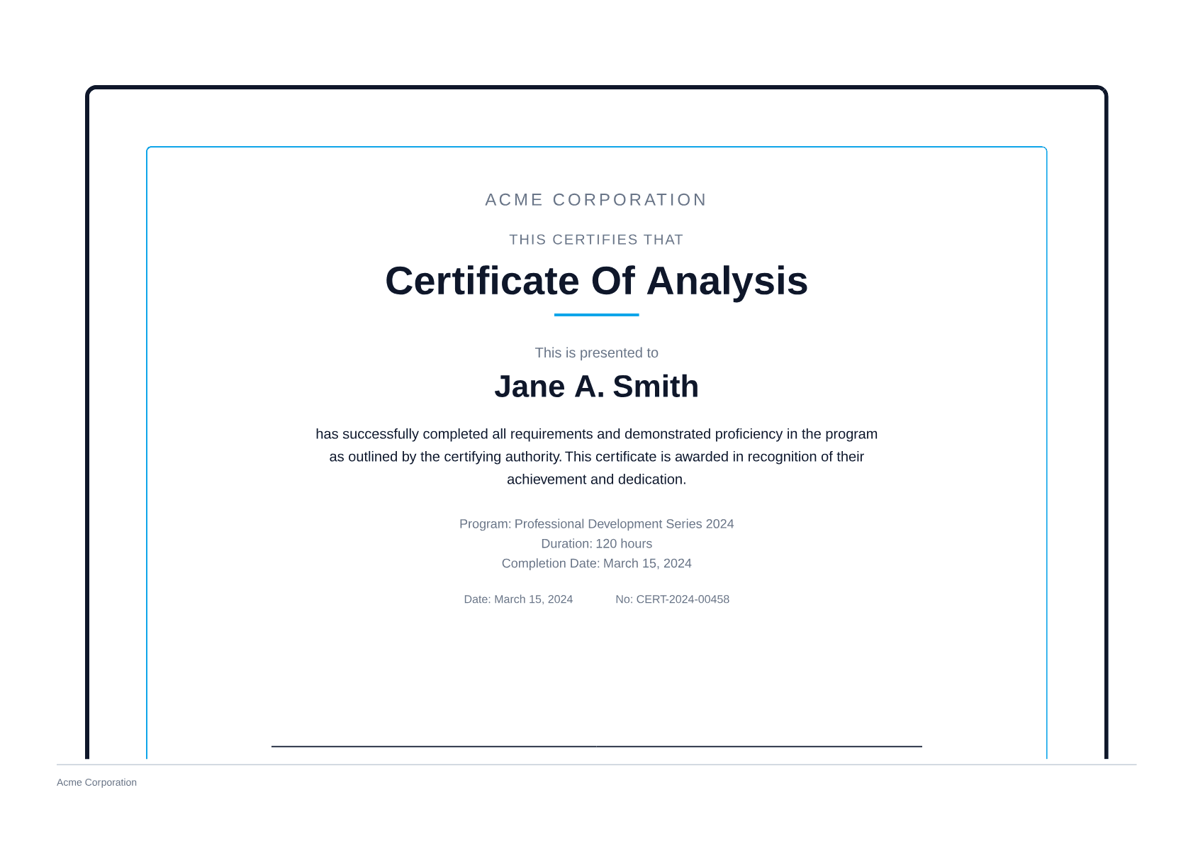 Certificate of Analysis - Professional theme