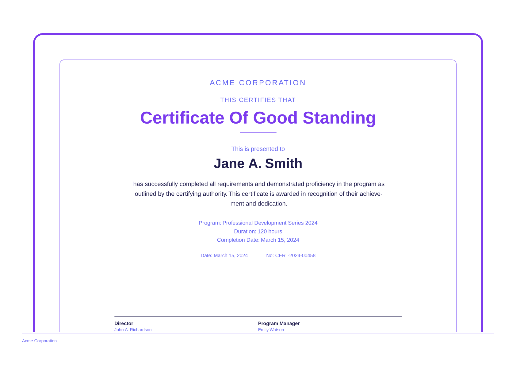 Certificate of Good Standing - Bold theme