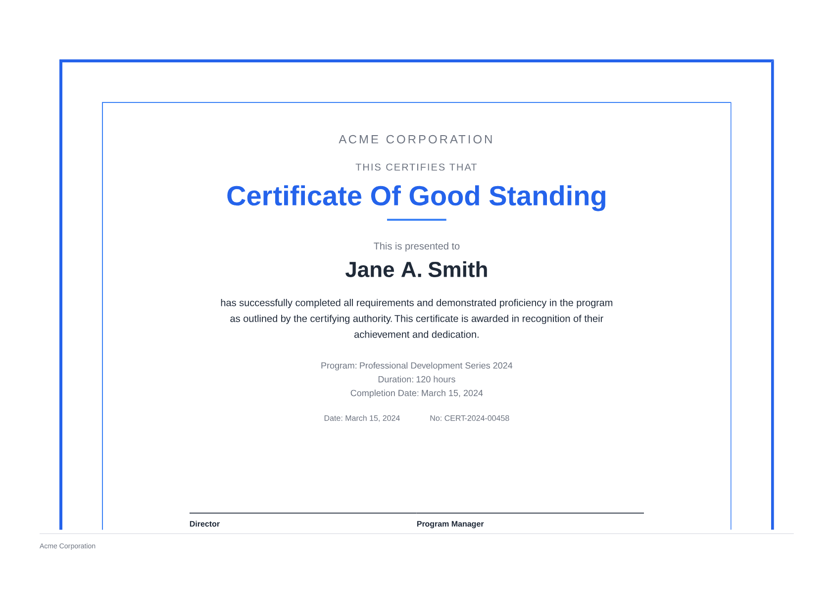 Certificate of Good Standing - Clean theme