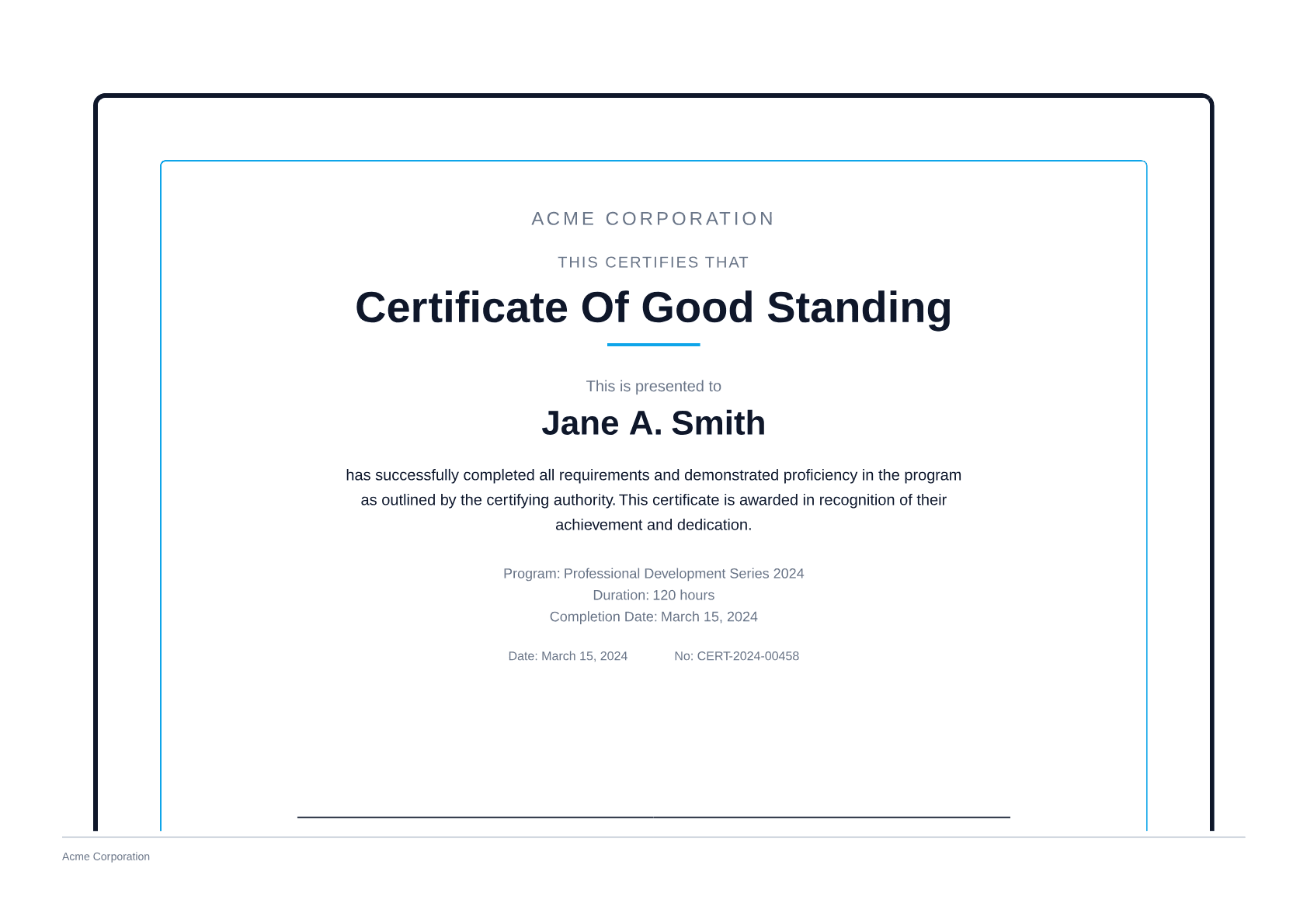 Certificate of Good Standing - Professional theme