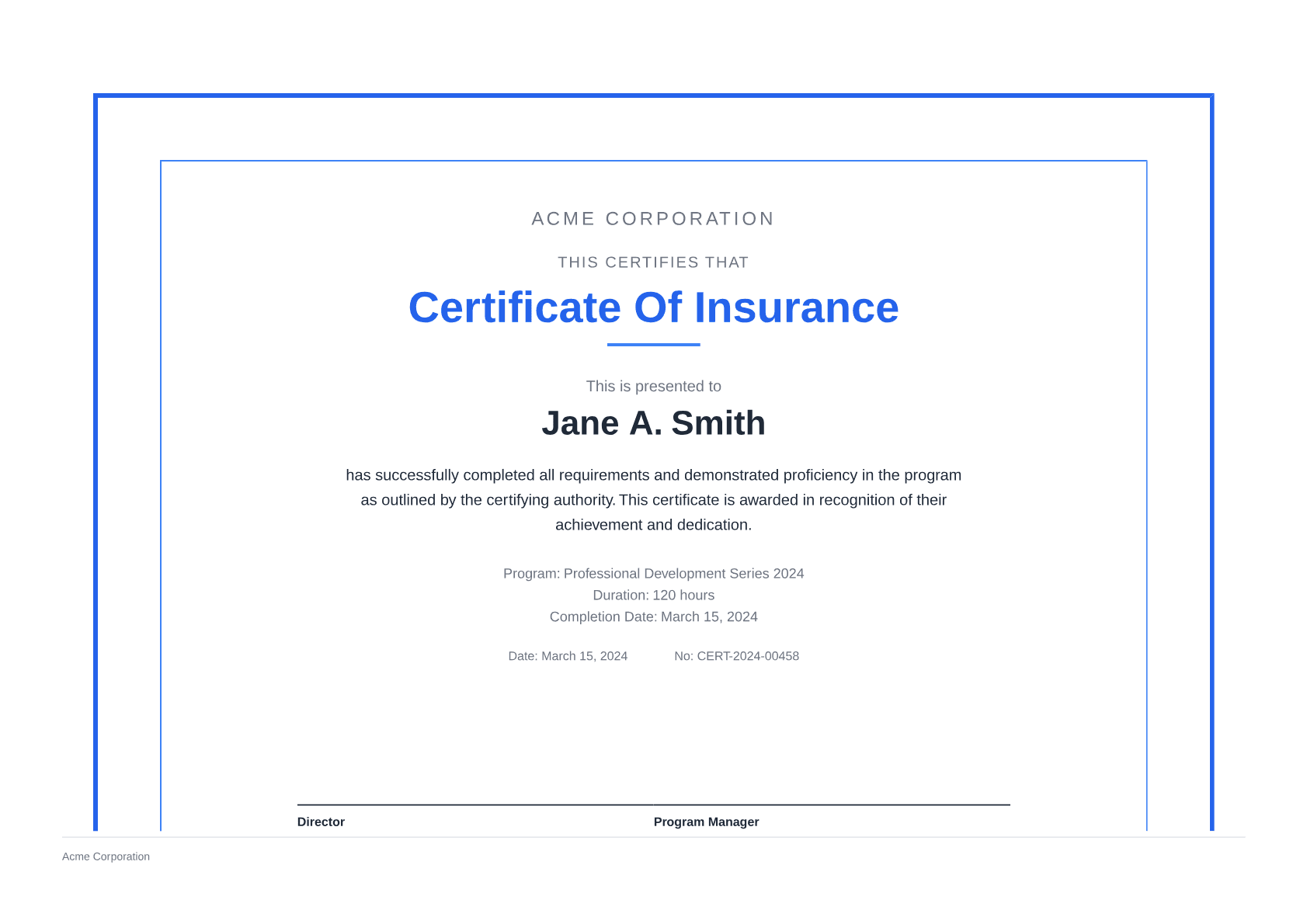 Certificate of Insurance - Clean theme