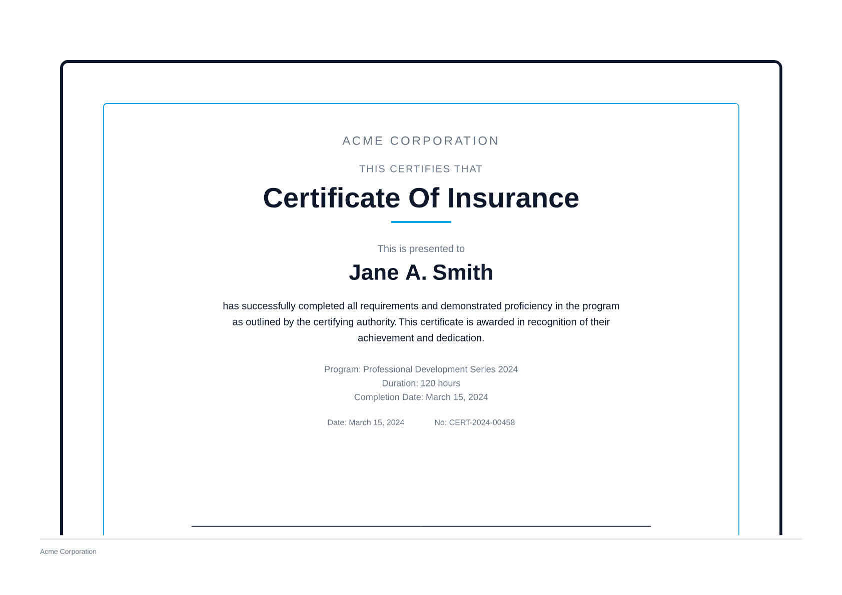 Certificate of Insurance - Professional theme