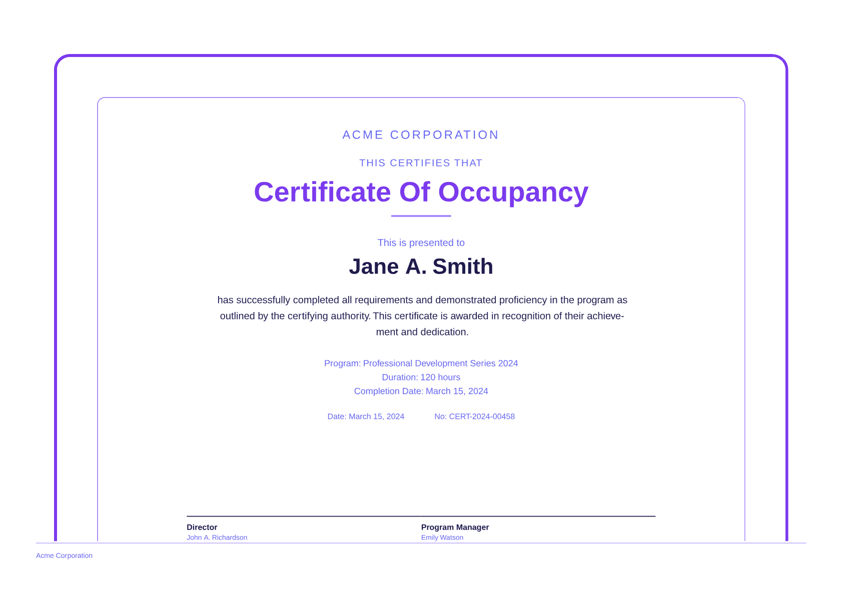 Certificate of Occupancy - Bold theme