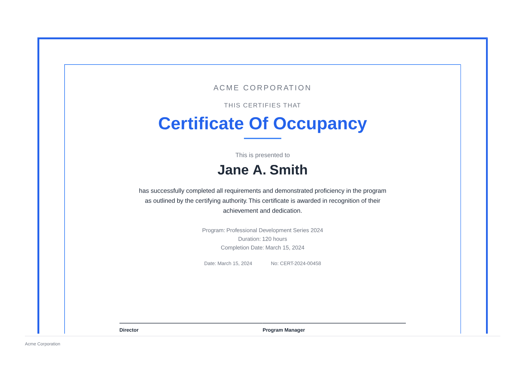 Certificate of Occupancy - Clean theme