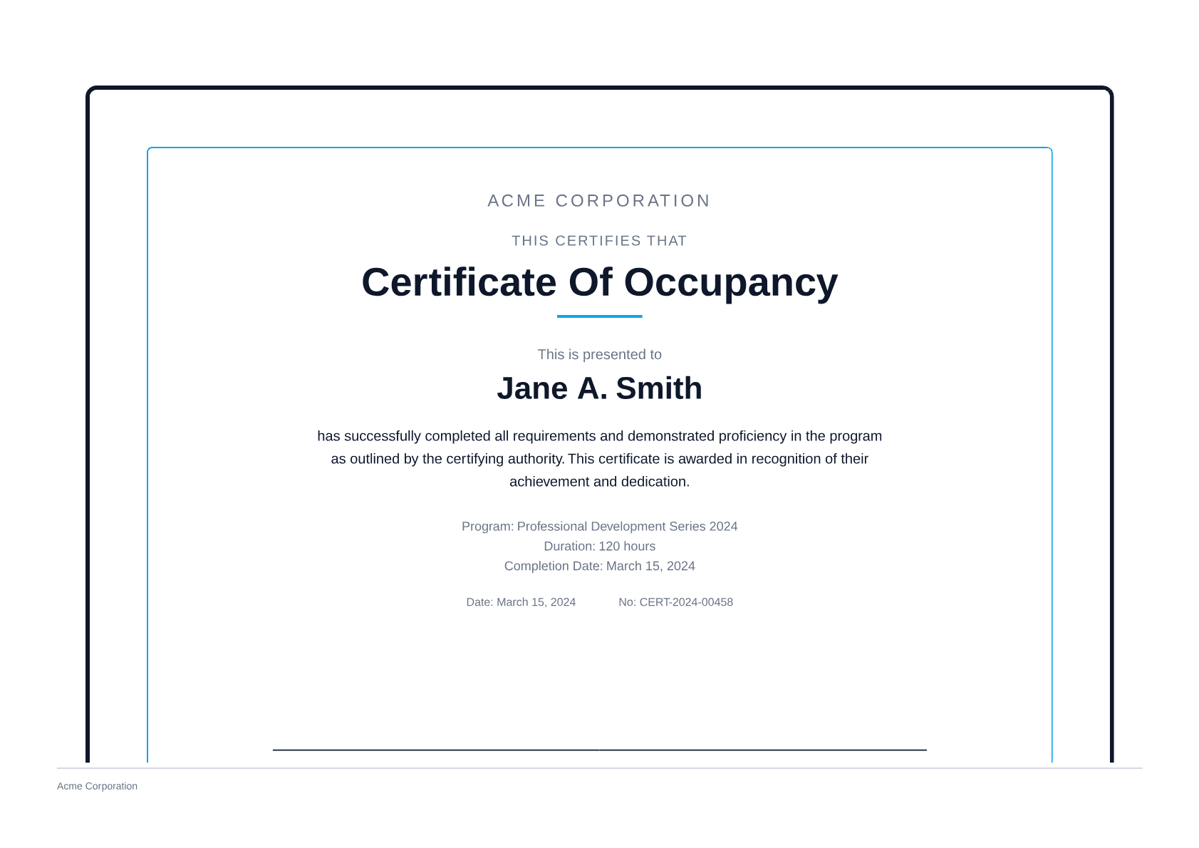 Certificate of Occupancy - Professional theme