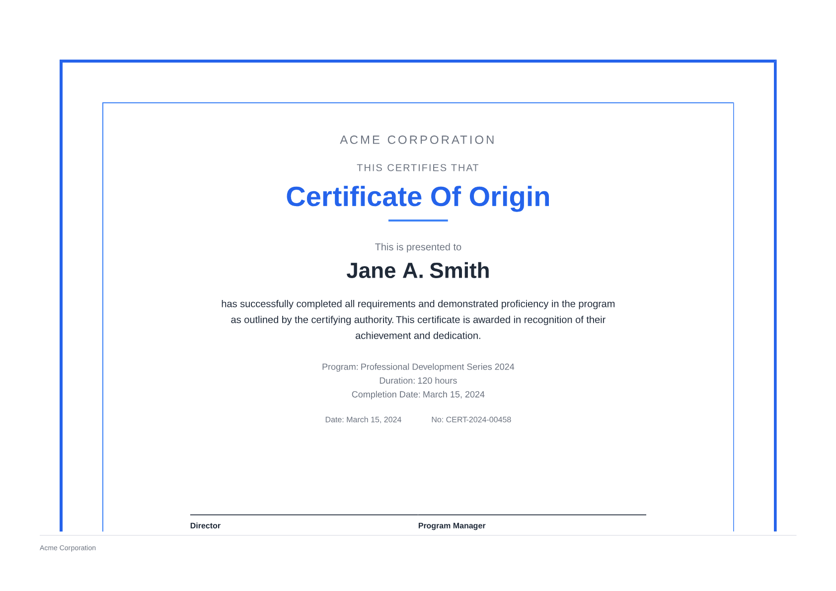 Certificate of Origin - Clean theme