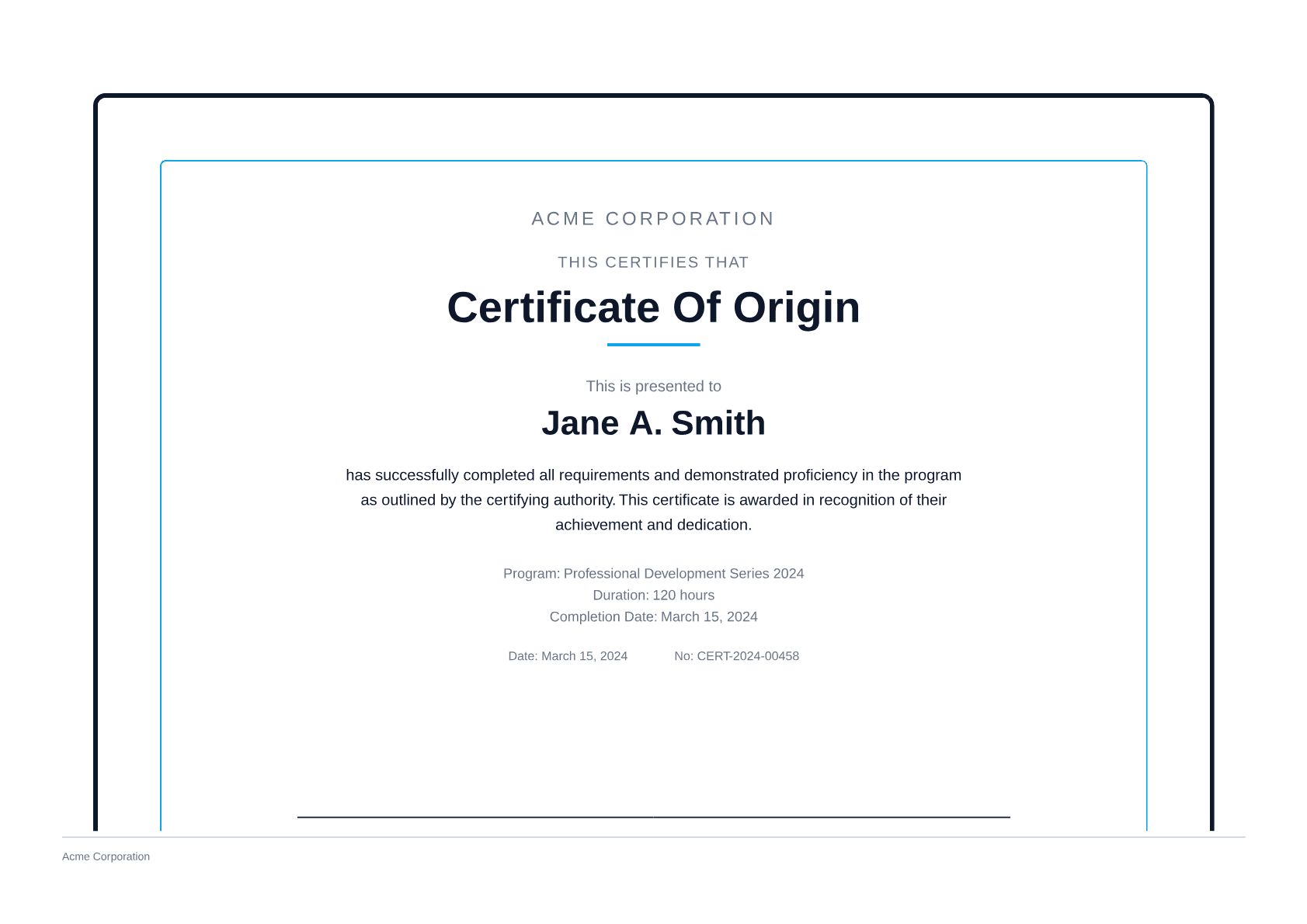 Certificate of Origin - Professional theme