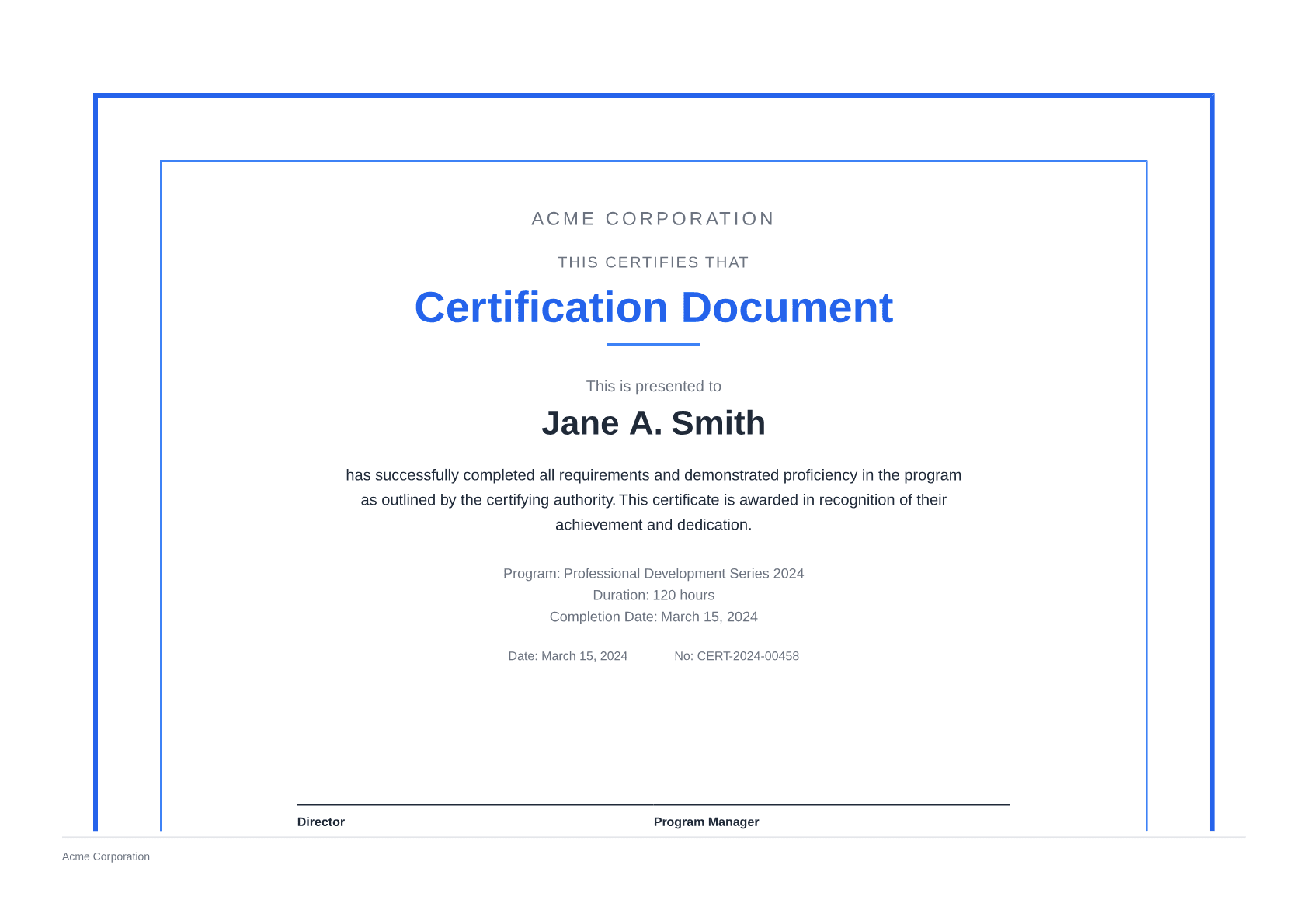 Certification Document - Clean theme