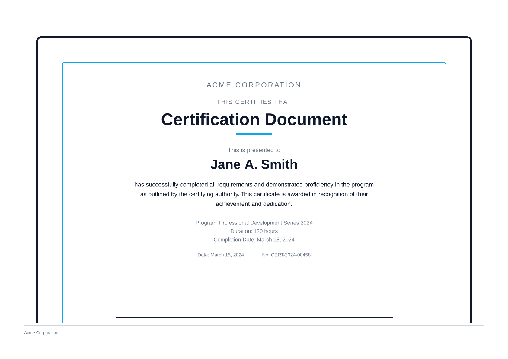 Certification Document - Professional theme