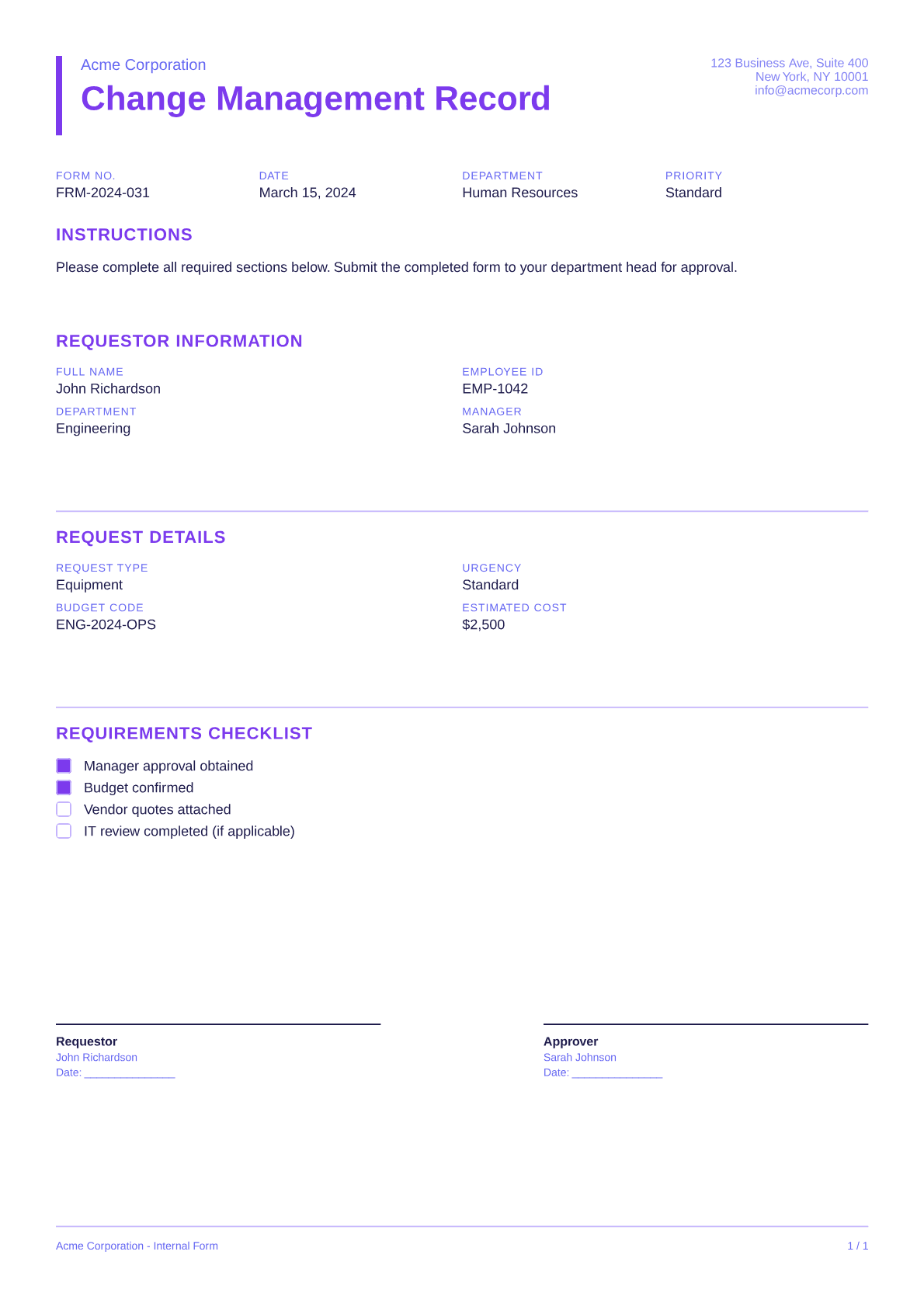 Change Management Record - Bold theme