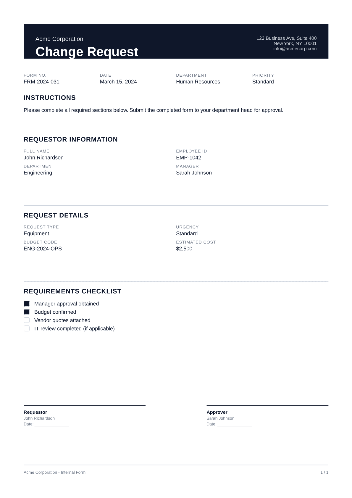 Change Request - Professional theme