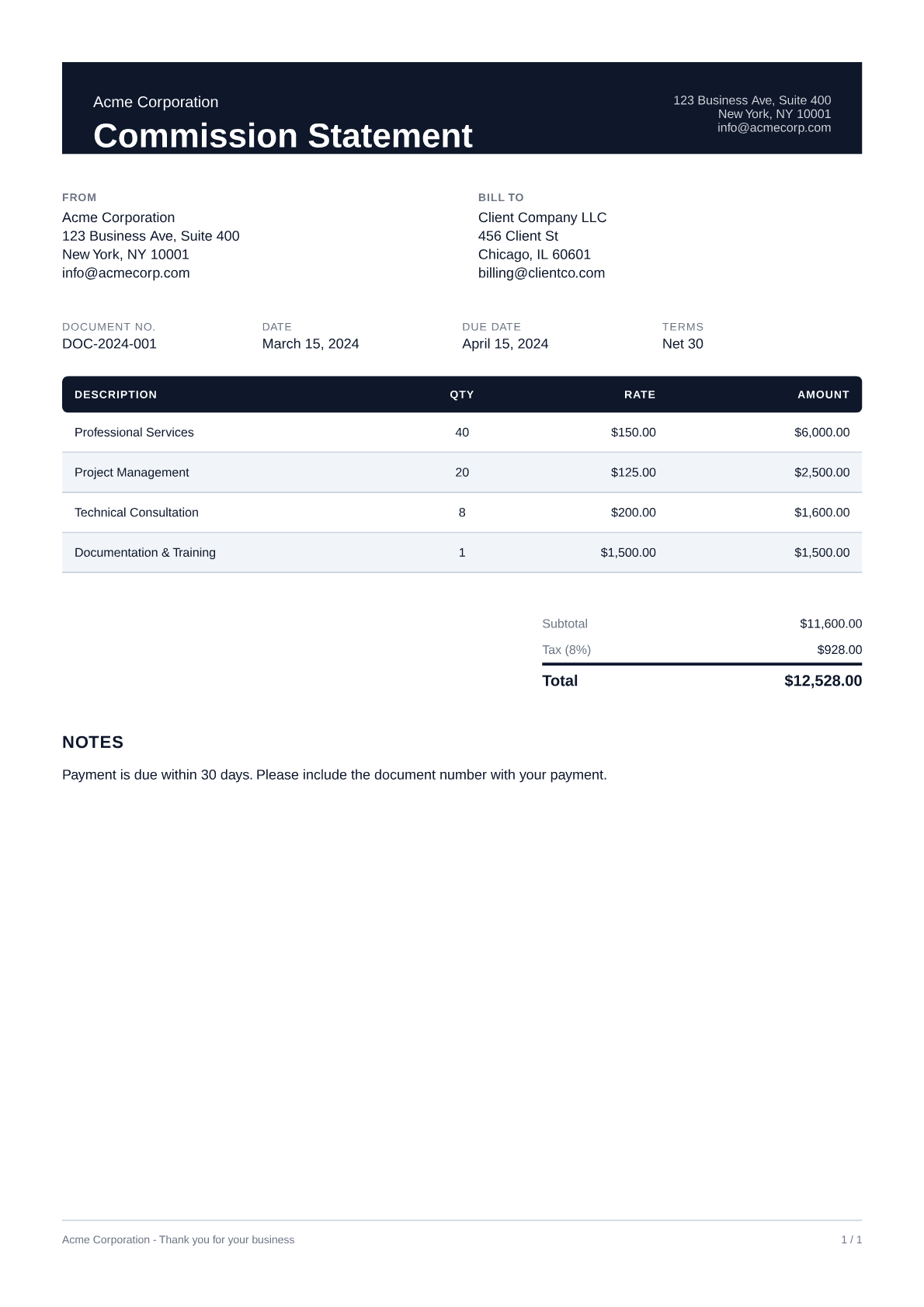 Commission Statement - Professional theme