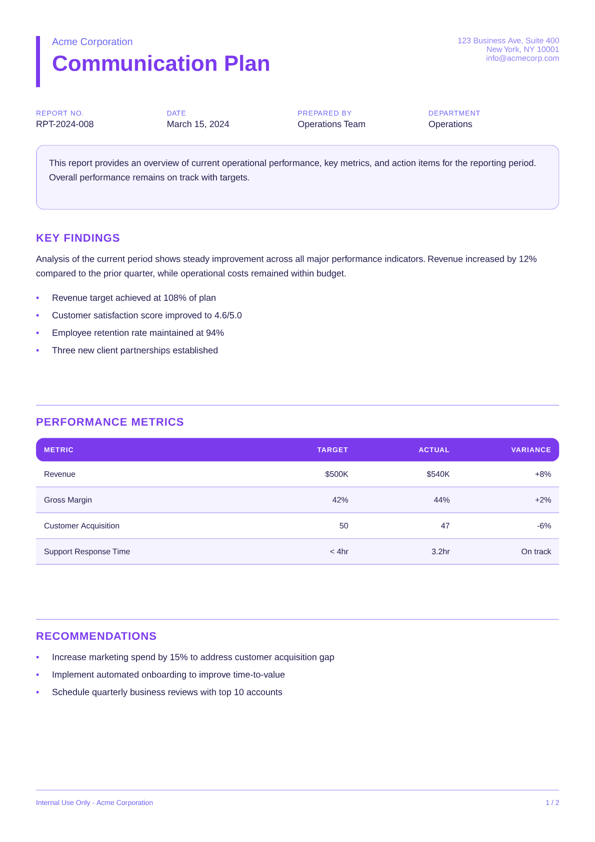 Communication Plan - Bold theme