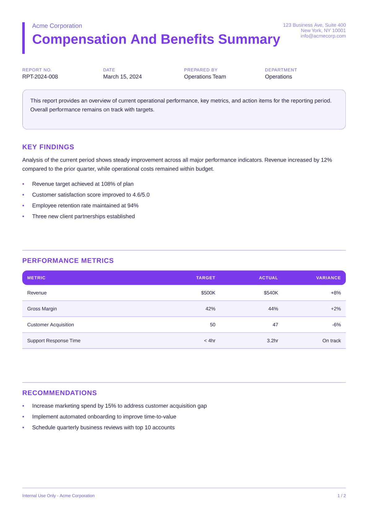 Compensation and Benefits Summary - Bold theme
