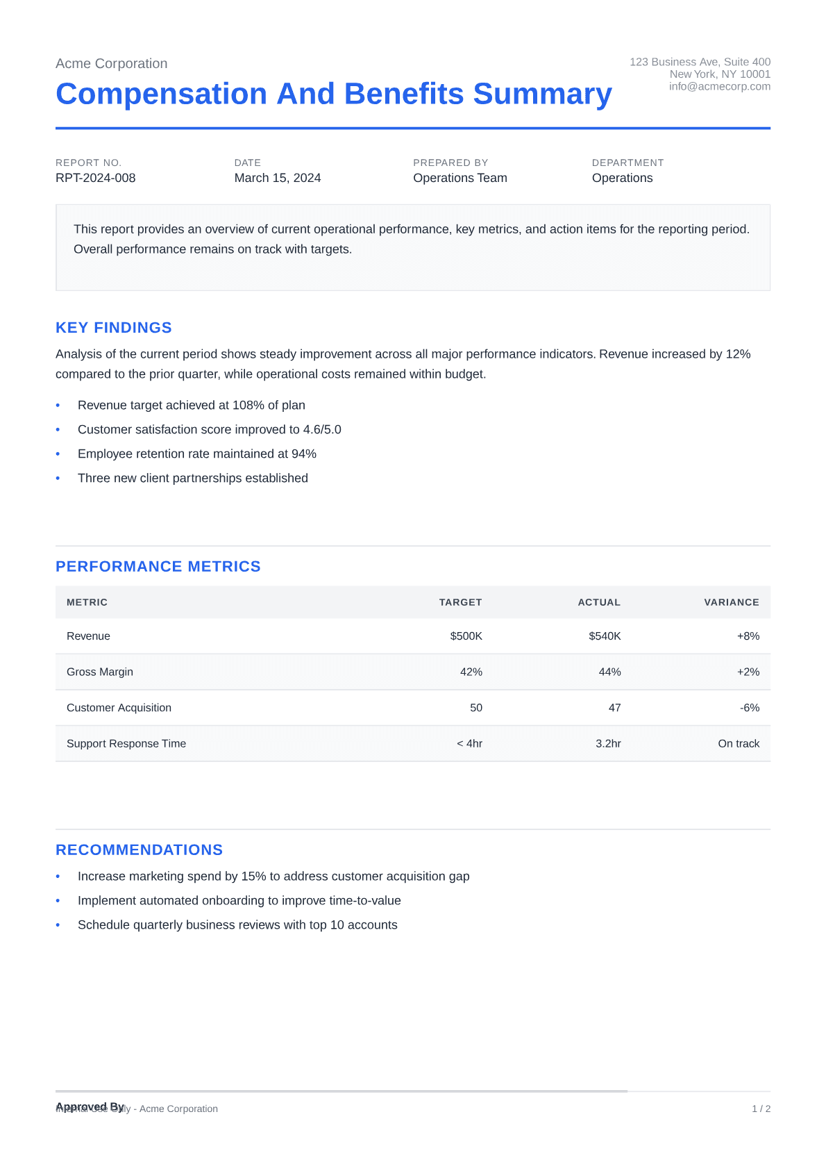 Compensation and Benefits Summary - Clean theme