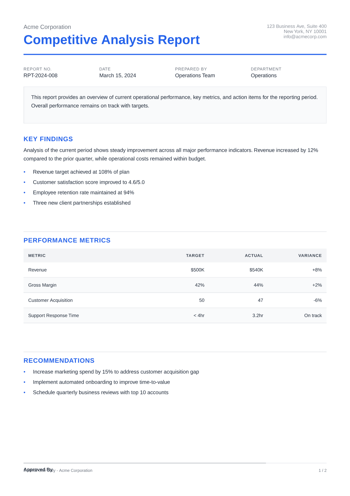 Competitive Analysis Report - Clean theme