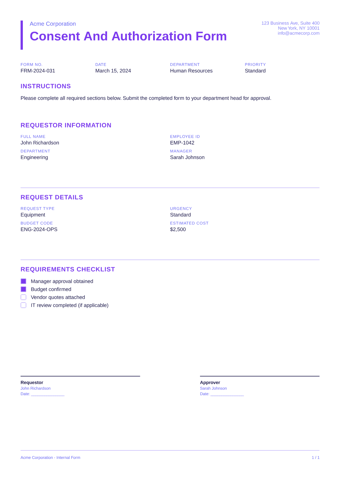 Consent and Authorization Form - Bold theme