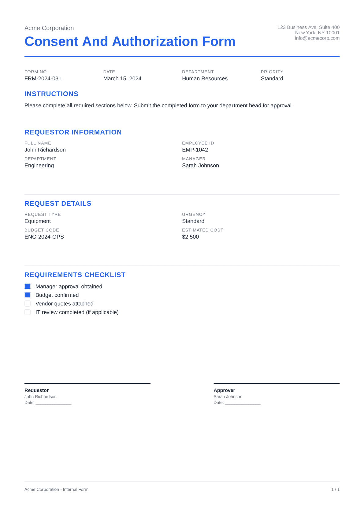 Consent and Authorization Form - Clean theme
