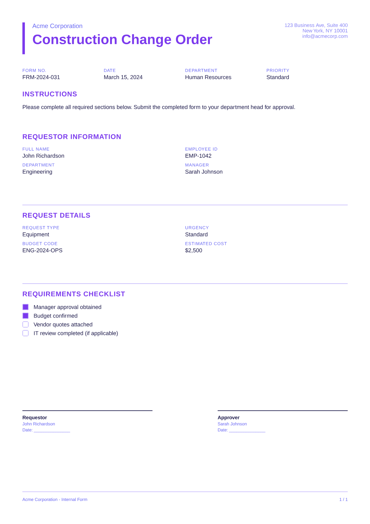 Construction Change Order - Bold theme