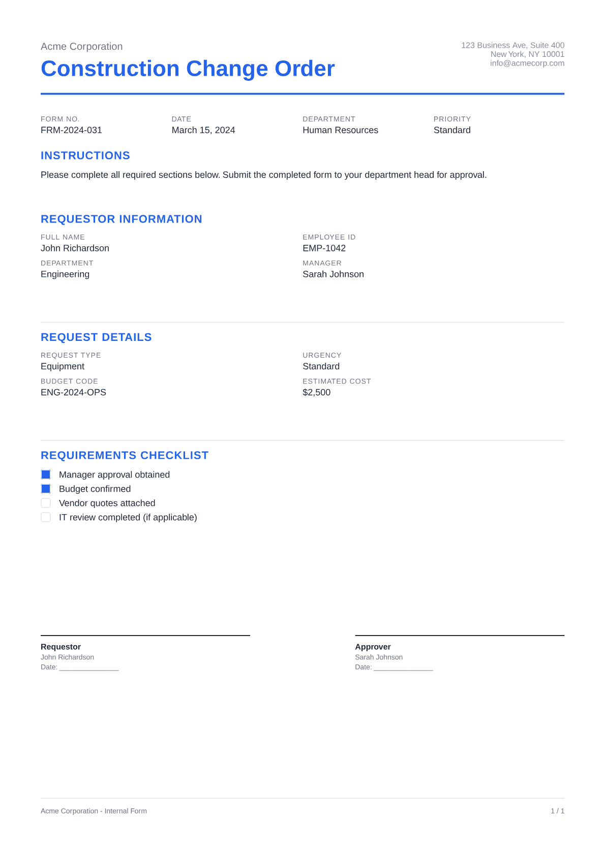 Construction Change Order - Clean theme