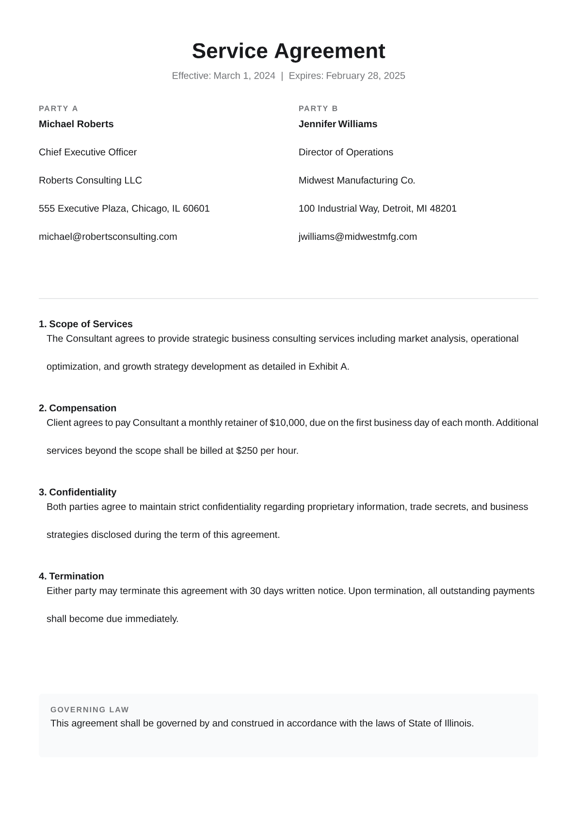 Clean contract template preview