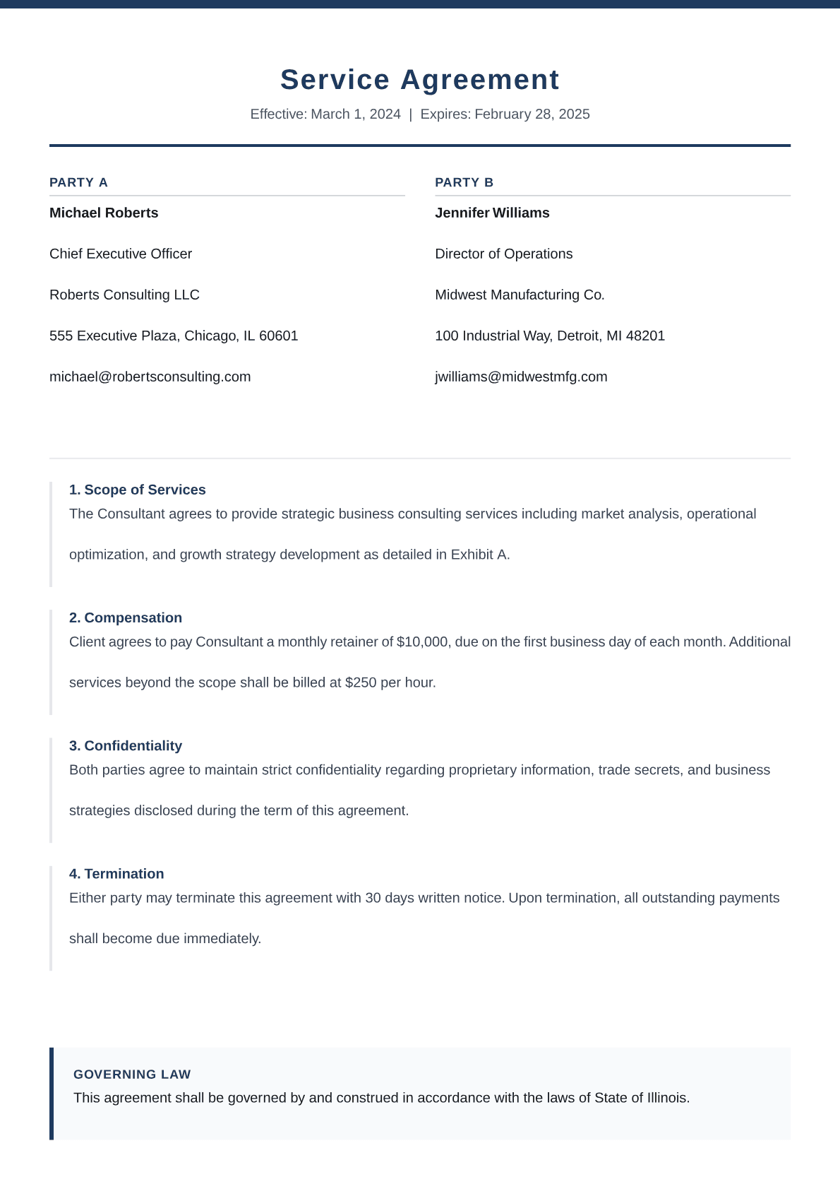 Professional contract template preview
