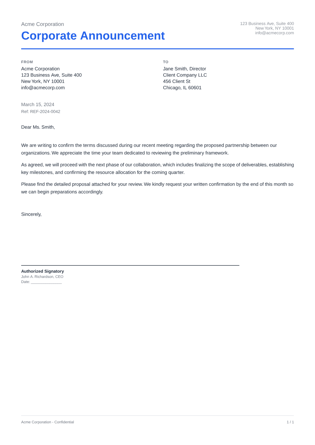 Corporate Announcement - Clean theme